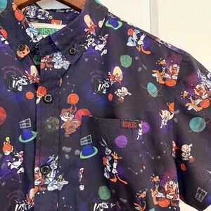 RSVLTS Boys MEDIUM Space Jam Shirt Tune Squad Short Sleeve Button Down Stretch‎